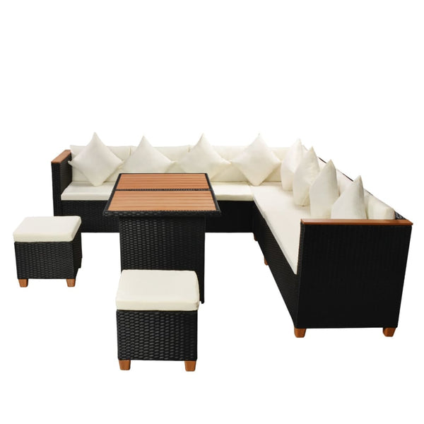7-tlg. Garten-Lounge-Set mit Auflagen Poly Rattan Schwarz