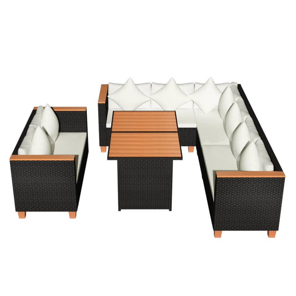 5-tlg. Garten-Lounge-Set mit Kissen Poly Rattan Schwarz