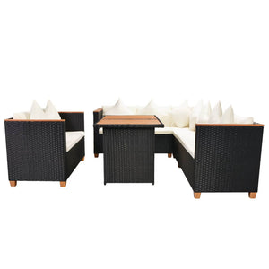 5-tlg. Garten-Lounge-Set mit Kissen Poly Rattan Schwarz