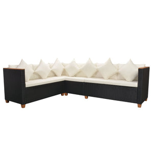 5-tlg. Garten-Lounge-Set mit Kissen Poly Rattan Schwarz