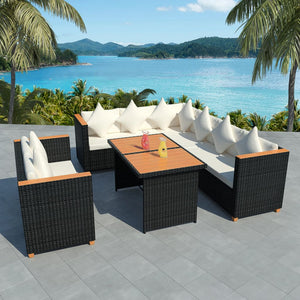 5-tlg. Garten-Lounge-Set mit Kissen Poly Rattan Schwarz