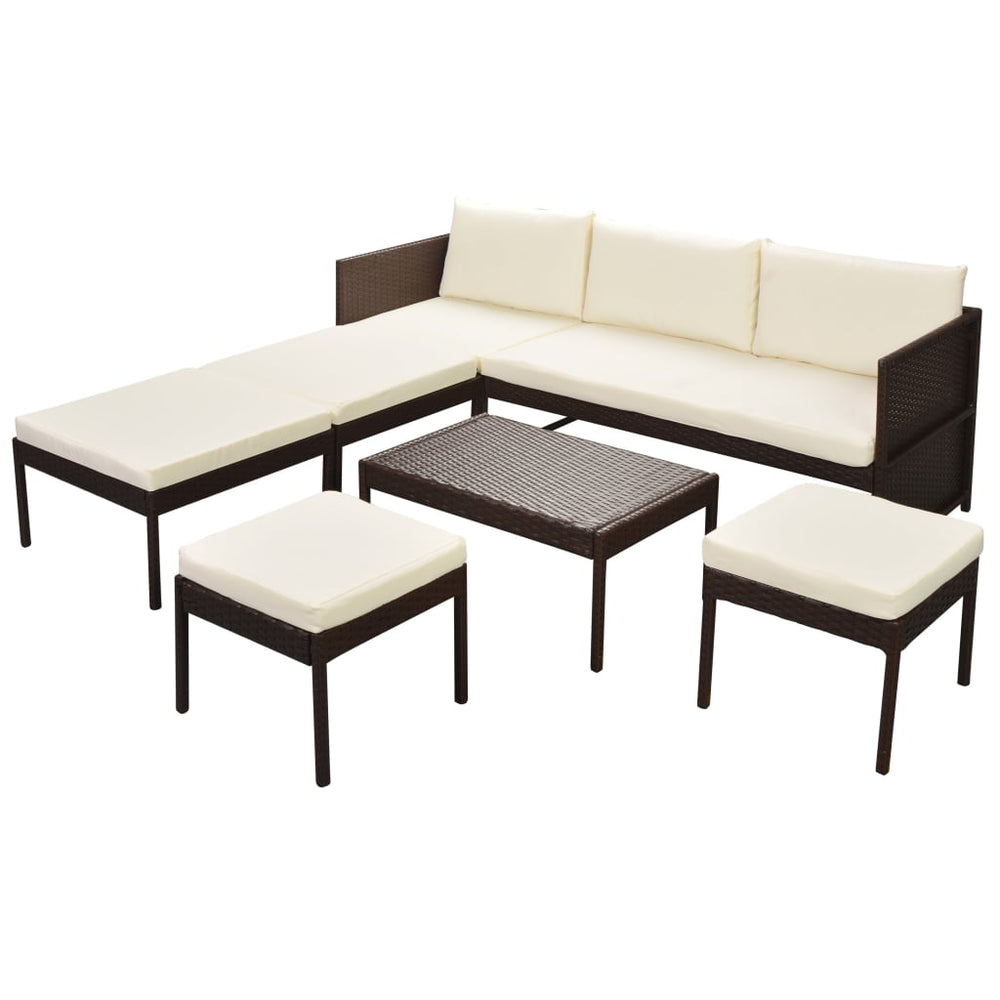 vidaXL Salon de jardin 6 pcs avec coussins résine tressée Marron