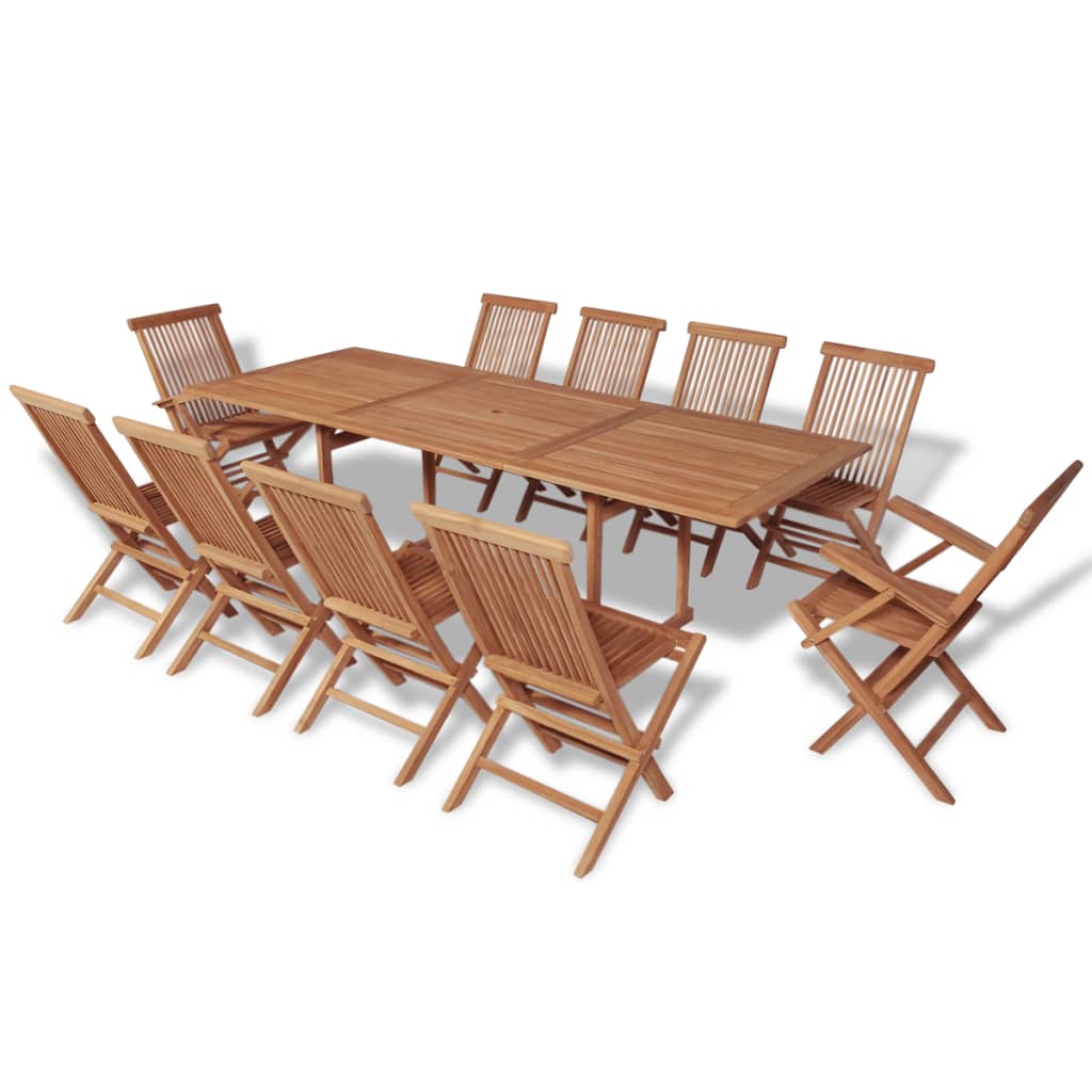 11-tlg. Teak Garten Essgruppe mit Klappstühlen