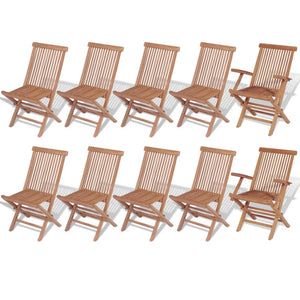 11-tlg. Teak Garten Essgruppe mit Klappstühlen