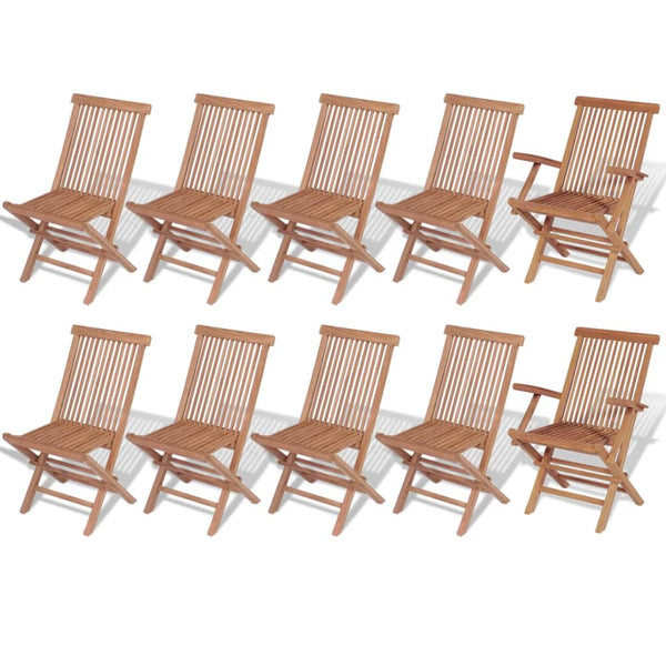 11-tlg. Teak Garten Essgruppe mit Klappstühlen