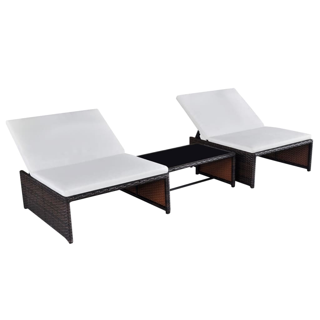 Outdoor Lehnstühle mit Tisch, Braun Rattan, 2er Set