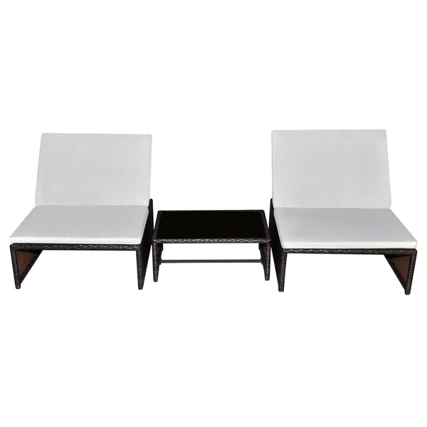 Outdoor Lehnstühle mit Tisch, Braun Rattan, 2er Set