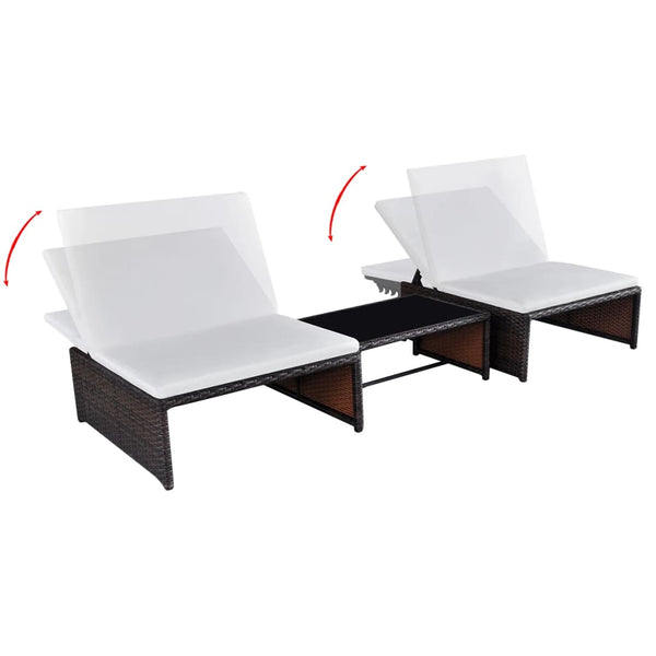 Outdoor Lehnstühle mit Tisch, Braun Rattan, 2er Set