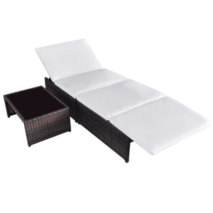 Outdoor Lehnstühle mit Tisch, Braun Rattan, 2er Set
