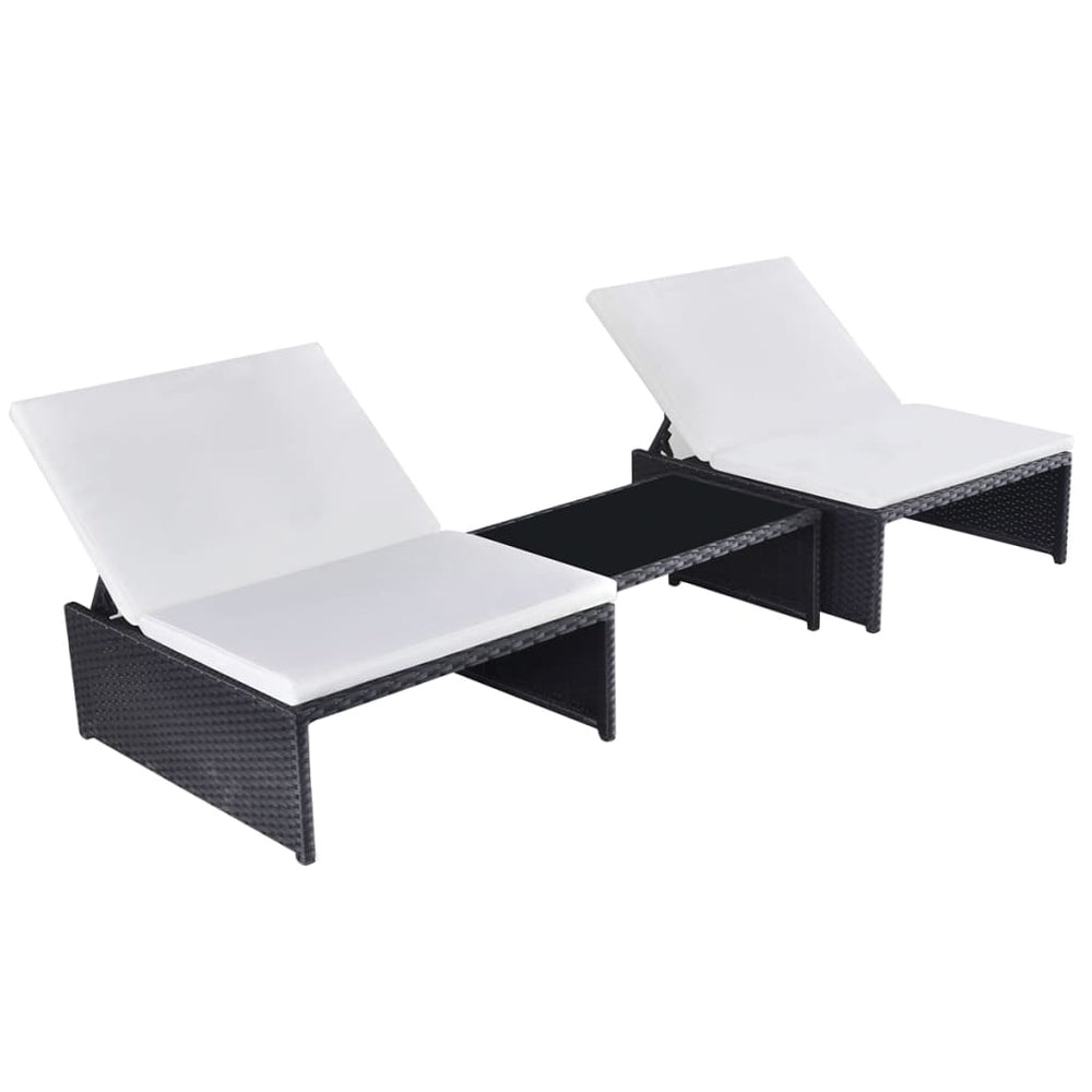 Outdoor Lehnstühle mit Tisch, Poly-Rattan Schwarz, 2er Set
