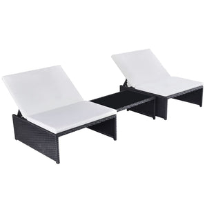 Outdoor Lehnstühle mit Tisch, Poly-Rattan Schwarz, 2er Set
