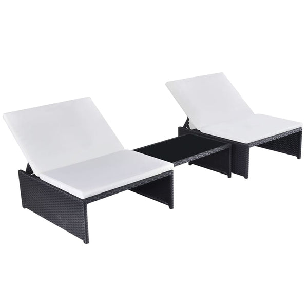 Outdoor Lehnstühle mit Tisch, Poly-Rattan Schwarz, 2er Set