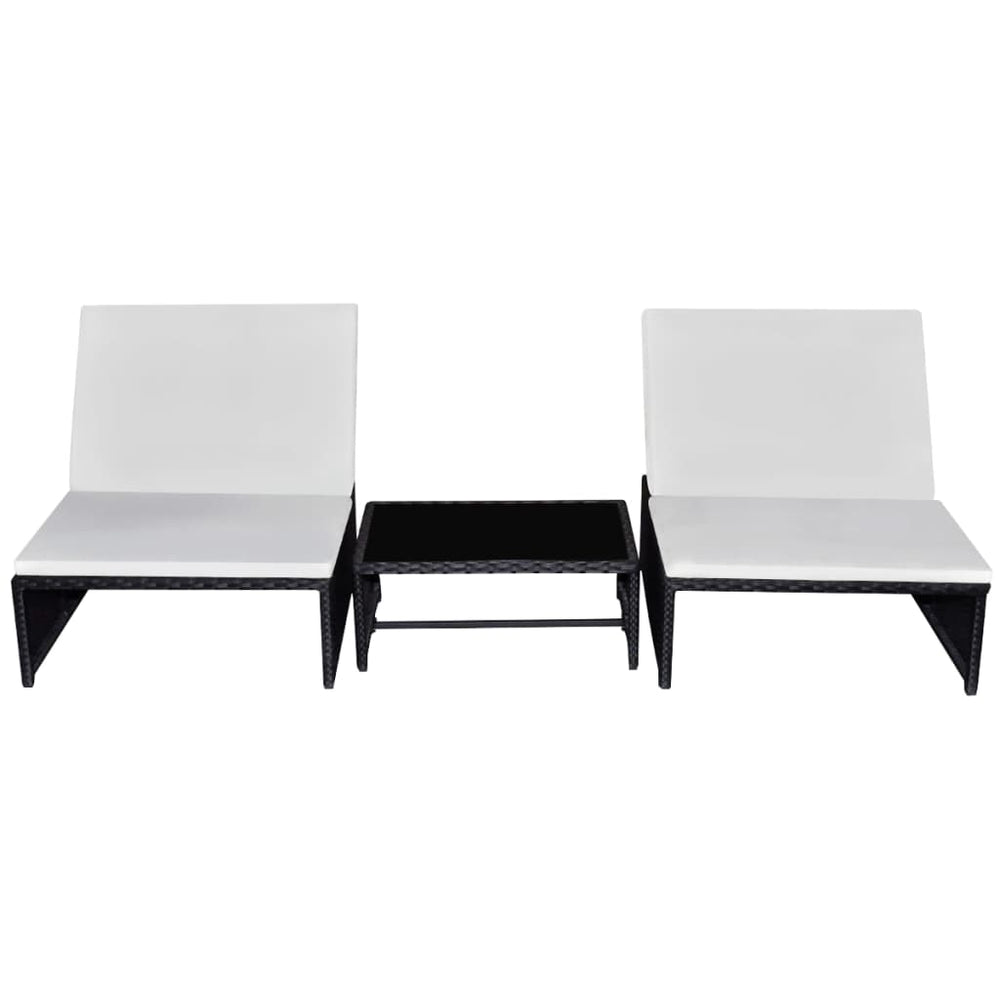Outdoor Lehnstühle mit Tisch, Poly-Rattan Schwarz, 2er Set