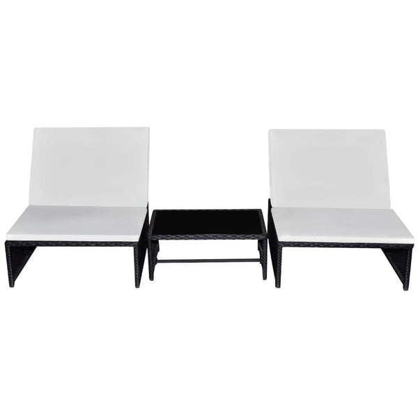 Outdoor Lehnstühle mit Tisch, Poly-Rattan Schwarz, 2er Set