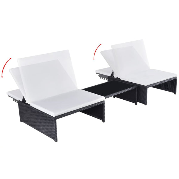Outdoor Lehnstühle mit Tisch, Poly-Rattan Schwarz, 2er Set