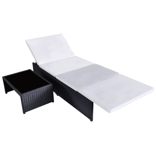 Outdoor Lehnstühle mit Tisch, Poly-Rattan Schwarz, 2er Set