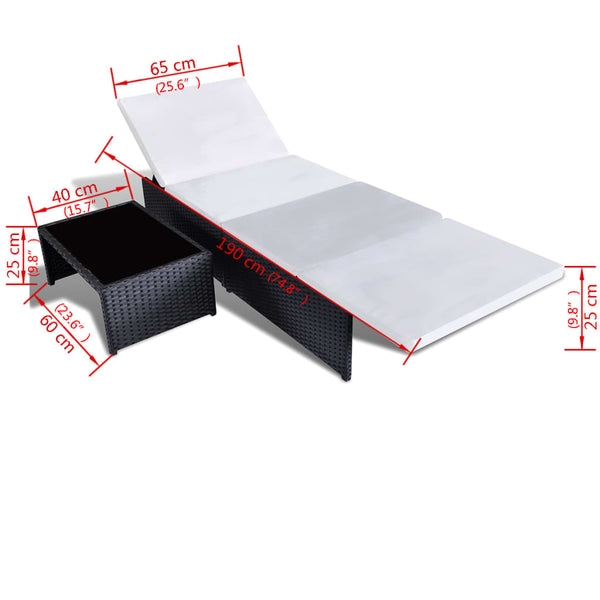 Outdoor Lehnstühle mit Tisch, Poly-Rattan Schwarz, 2er Set