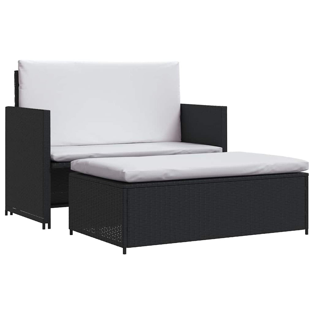 2-tlg. Garten-Lounge-Set mit Auflagen Poly Rattan Schwarz