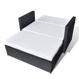2-tlg. Garten-Lounge-Set mit Auflagen Poly Rattan Schwarz
