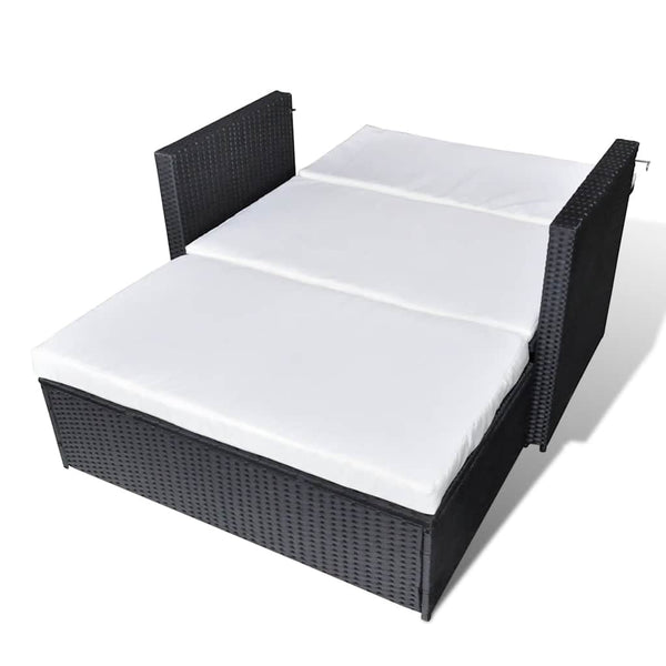2-tlg. Garten-Lounge-Set mit Auflagen Poly Rattan Schwarz
