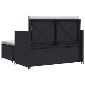 2-tlg. Garten-Lounge-Set mit Auflagen Poly Rattan Schwarz