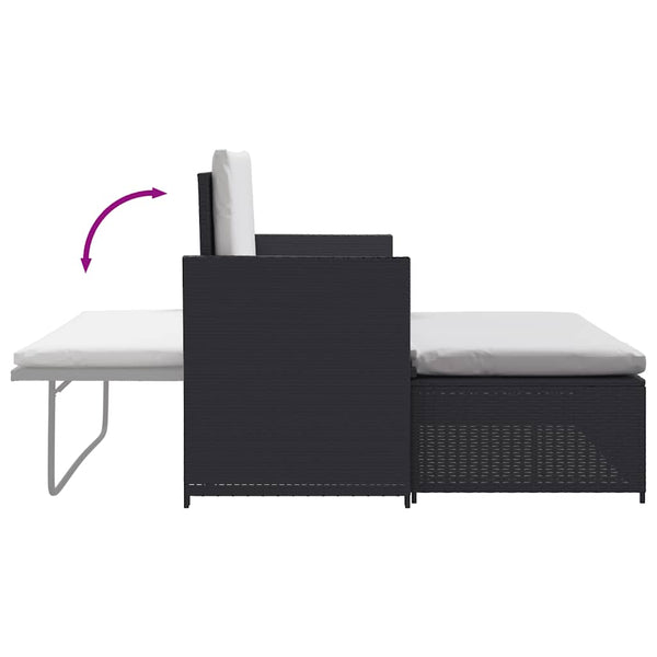 2-tlg. Garten-Lounge-Set mit Auflagen Poly Rattan Schwarz