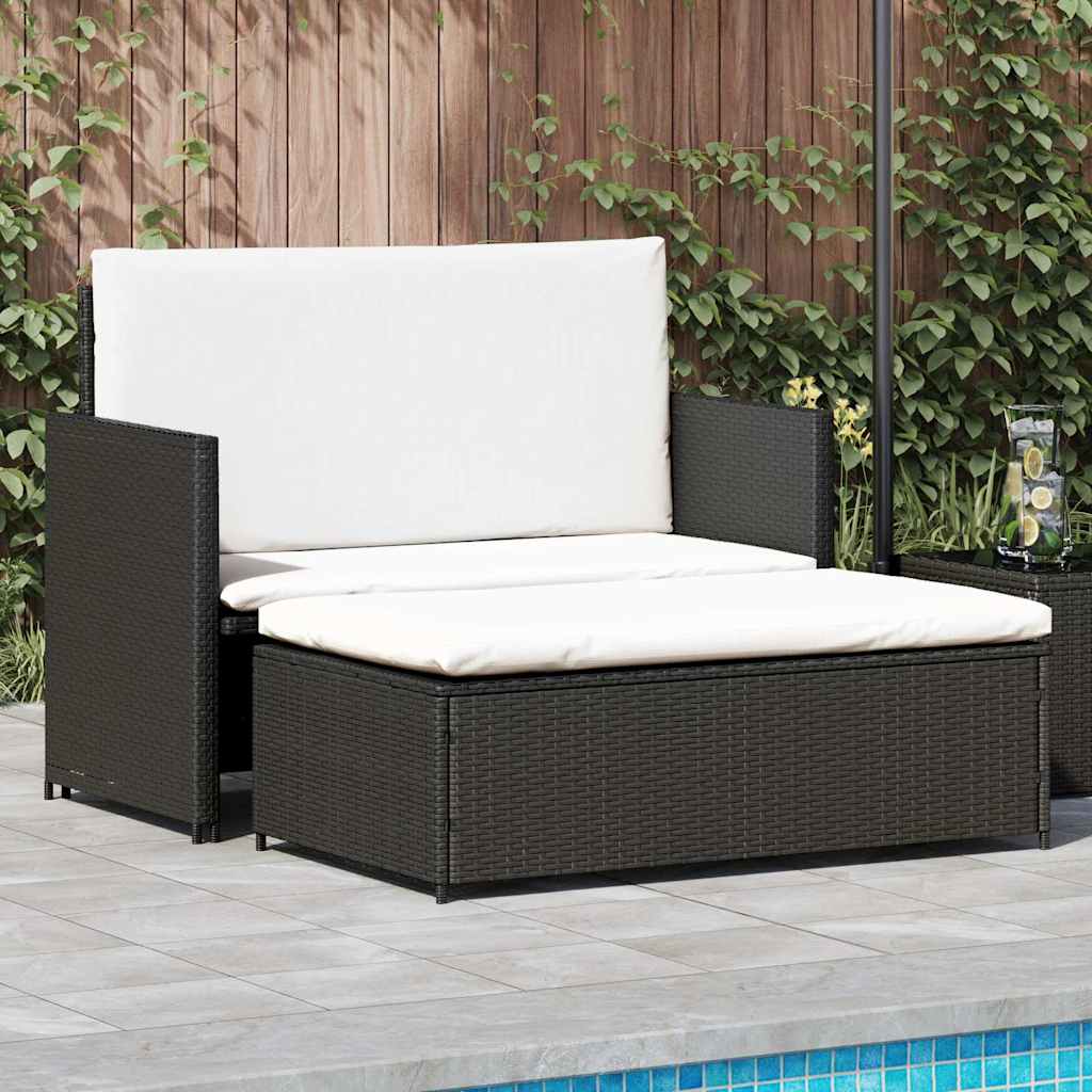 2-tlg. Garten-Lounge-Set mit Auflagen Poly Rattan Schwarz