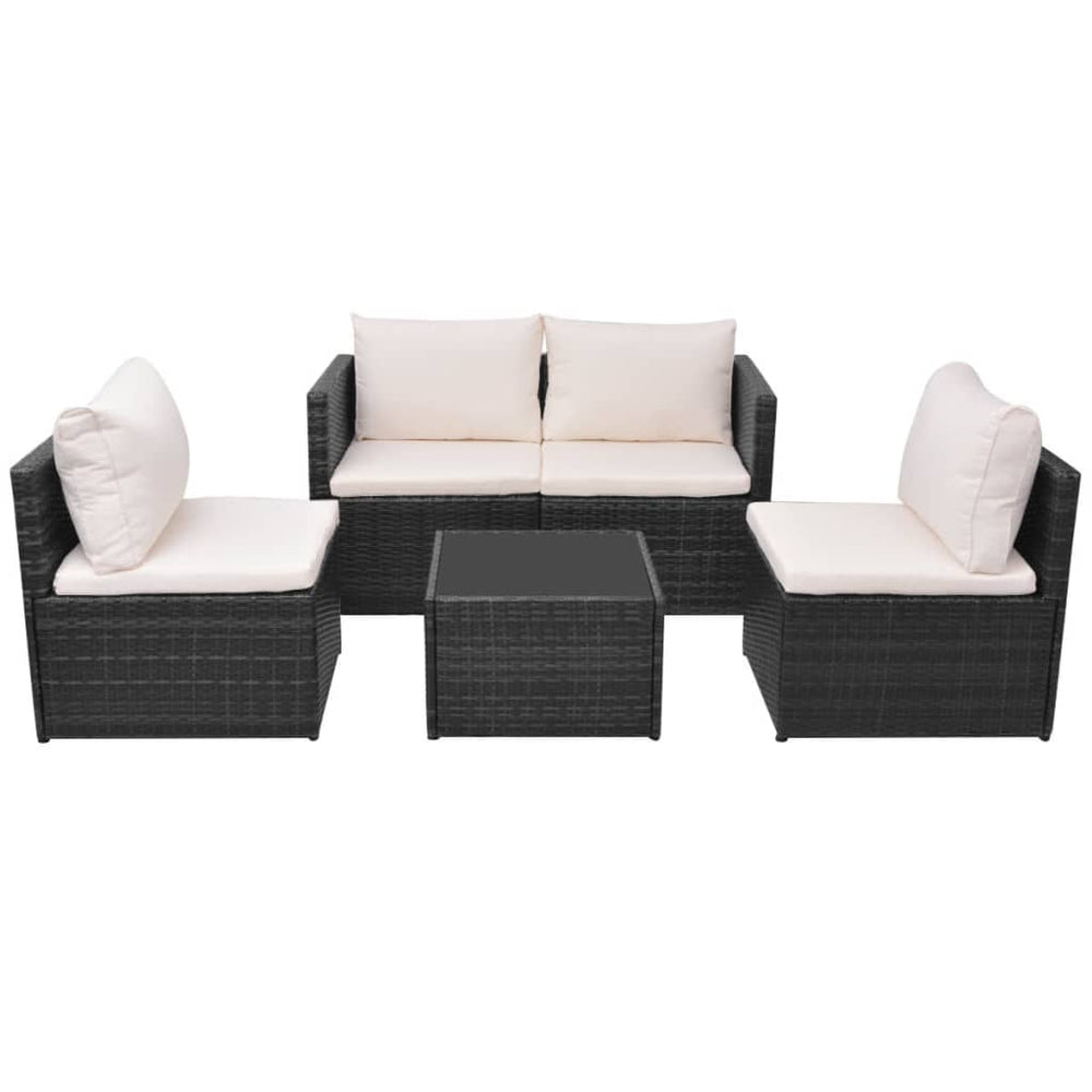 vidaXL Salon de jardin 5 pcs avec coussins résine tressée noir