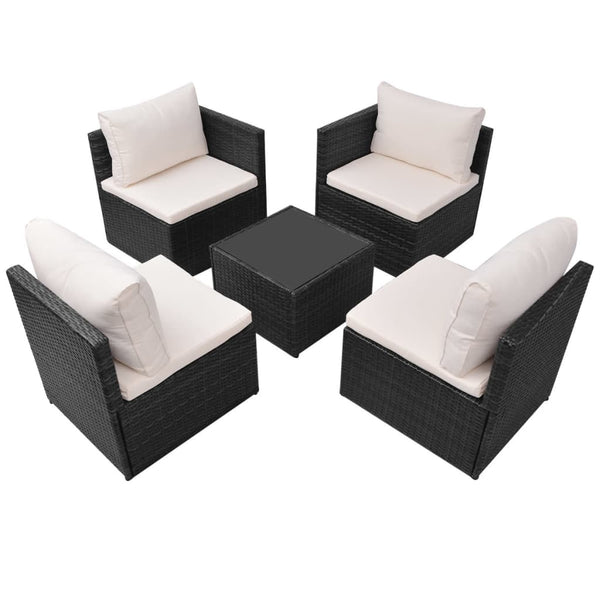 5-tlg. Garten-Lounge-Set mit Auflagen Poly Rattan Schwarz