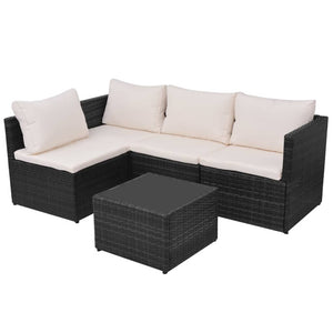 5-tlg. Garten-Lounge-Set mit Auflagen Poly Rattan Schwarz