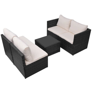 5-tlg. Garten-Lounge-Set mit Auflagen Poly Rattan Schwarz
