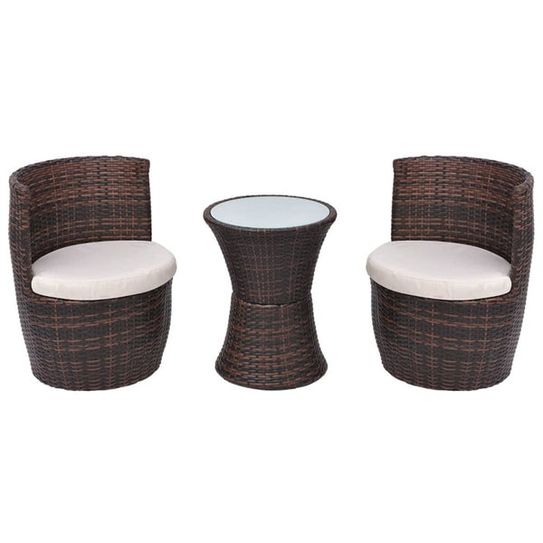 3-teiliges Bistro-Set aus Rattan, Braun
