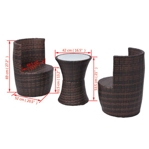 3-teiliges Bistro-Set aus Rattan, Braun