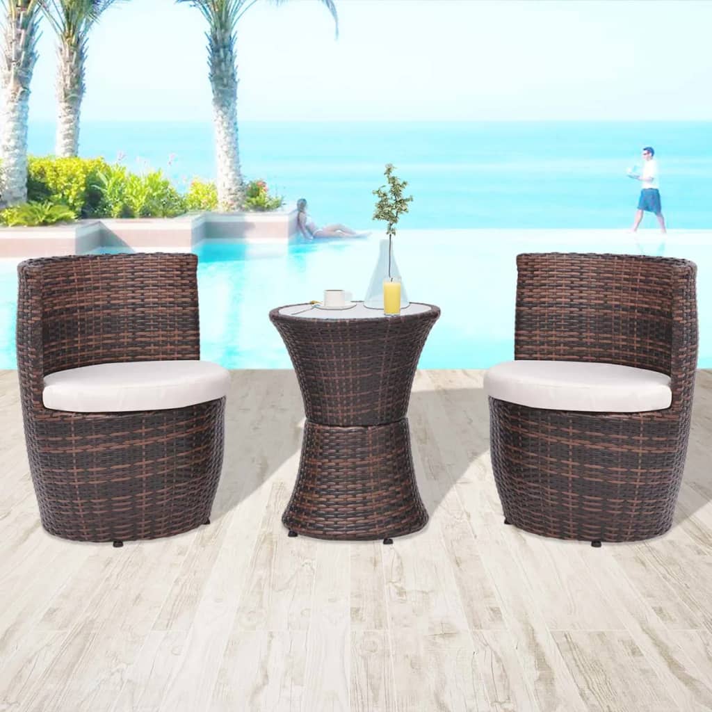 3-teiliges Bistro-Set aus Rattan, Braun