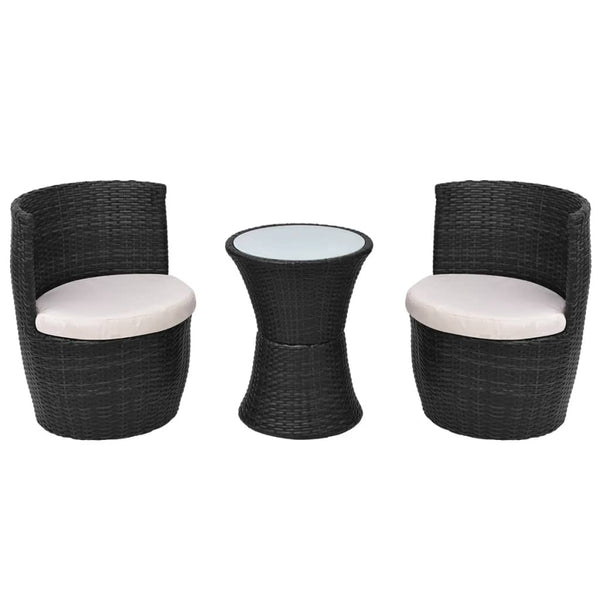 3-tlg. Bistro Set Poly Rattan Schwarz