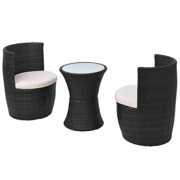3-tlg. Bistro Set Poly Rattan Schwarz