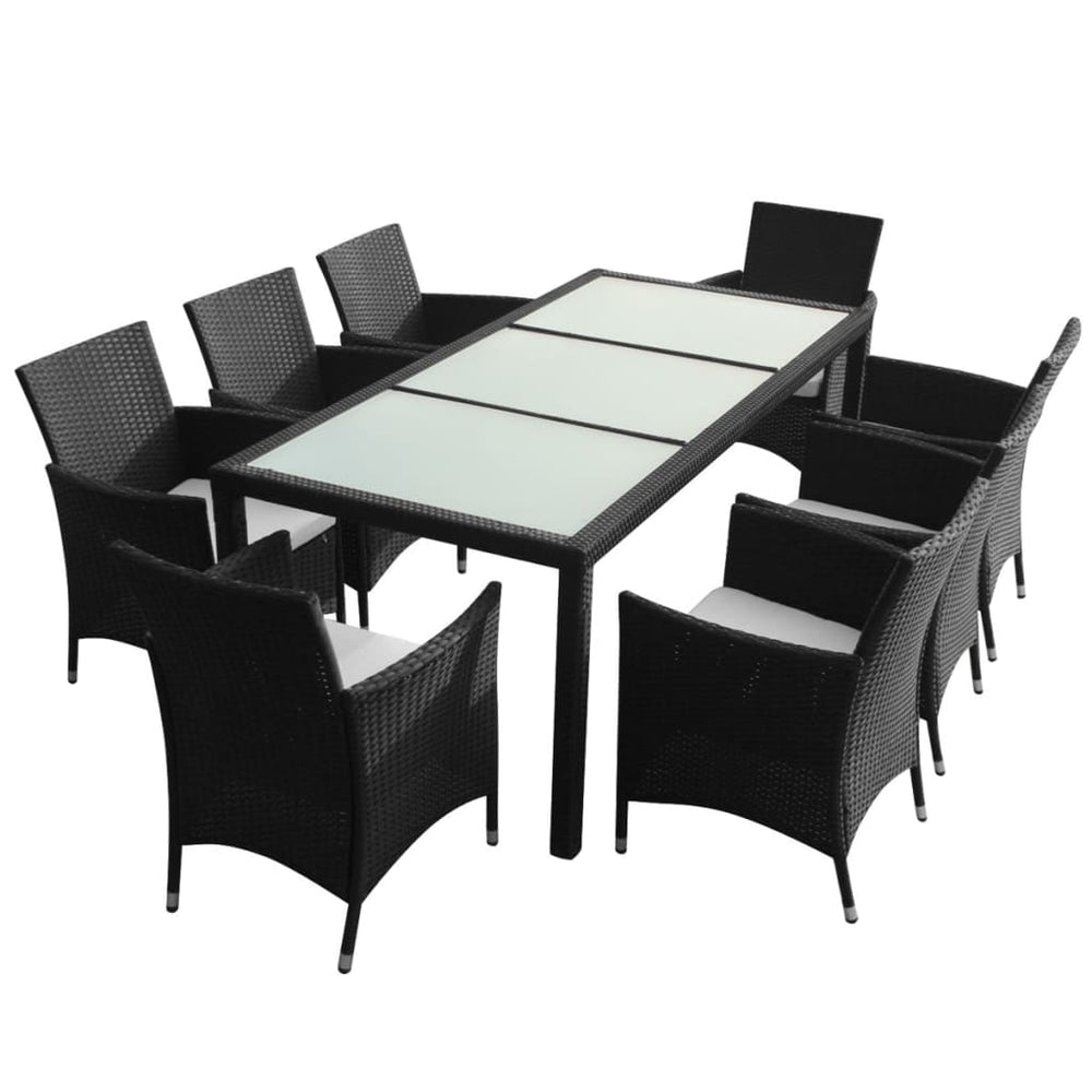 vidaXL 9-piece Garden Dining Set with Cushions Poly Rattan Black