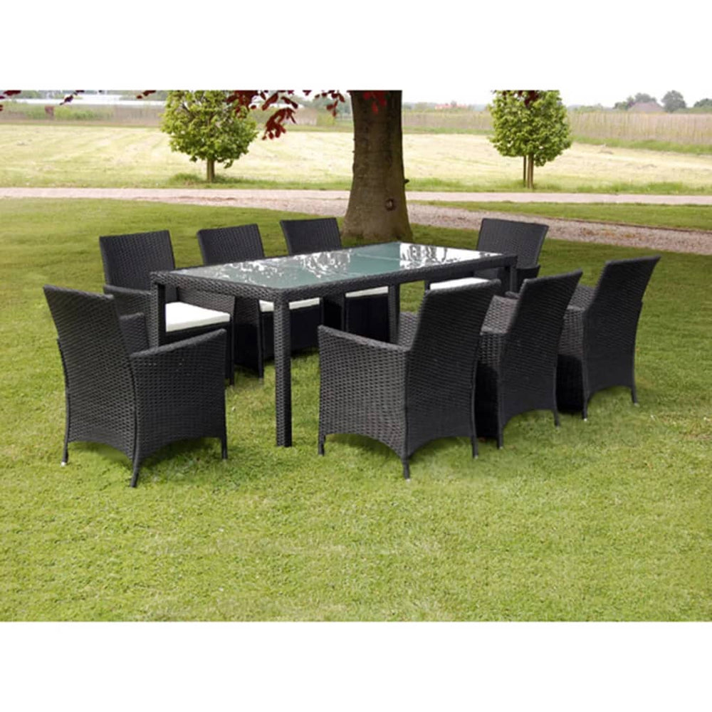 vidaXL 9-piece Garden Dining Set with Cushions Poly Rattan Black
