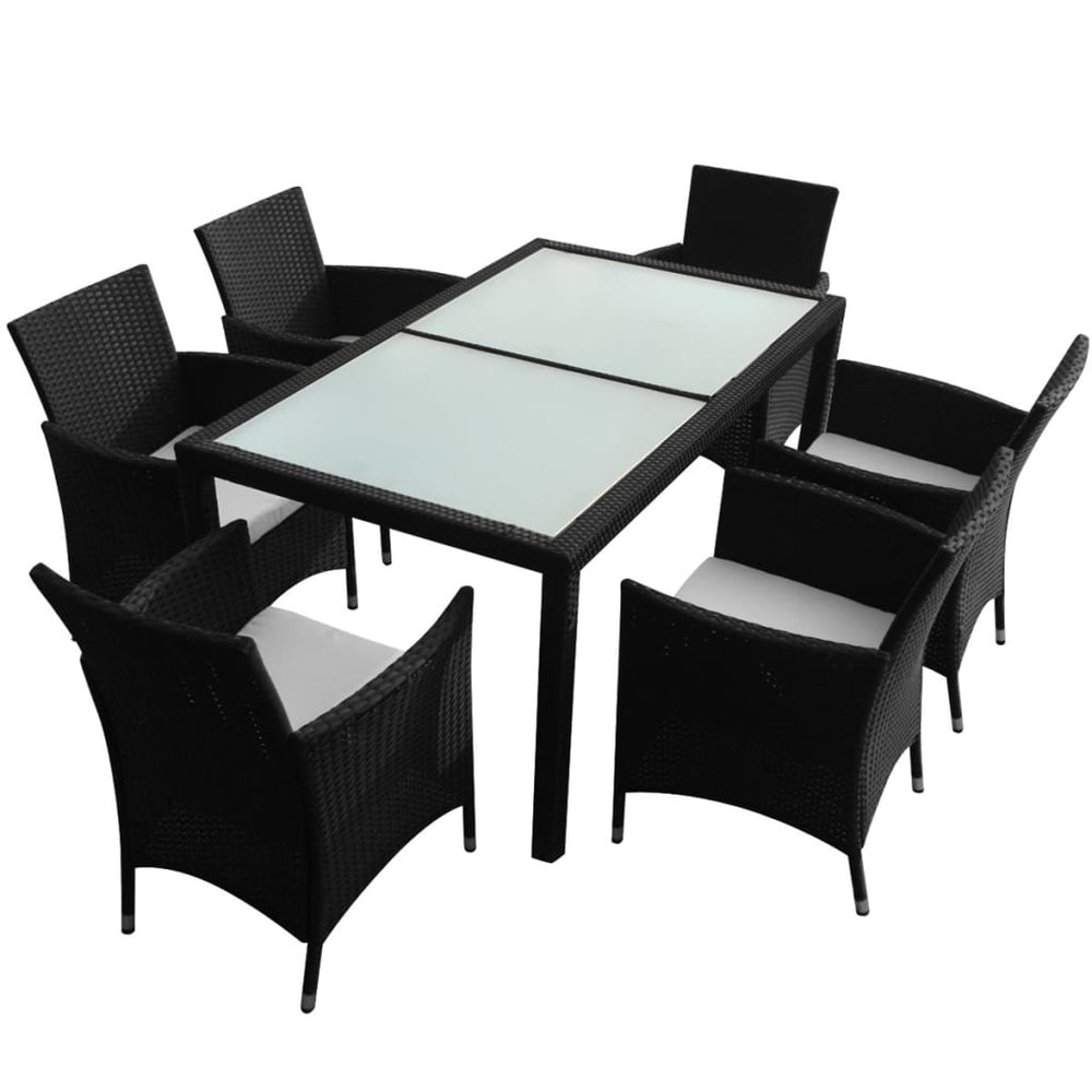 vidaXL 7-Piece Garden Dining Set with Cushions Poly Rattan Black