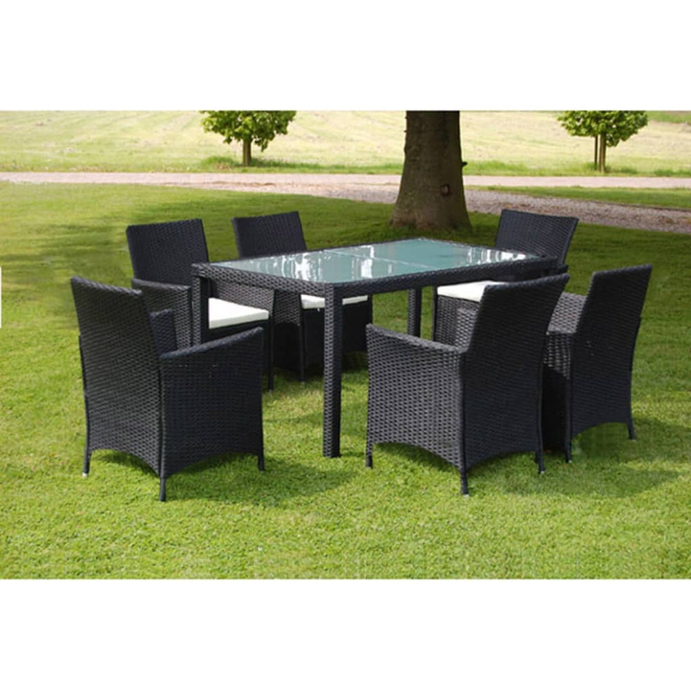 vidaXL 7-Piece Garden Dining Set with Cushions Poly Rattan Black