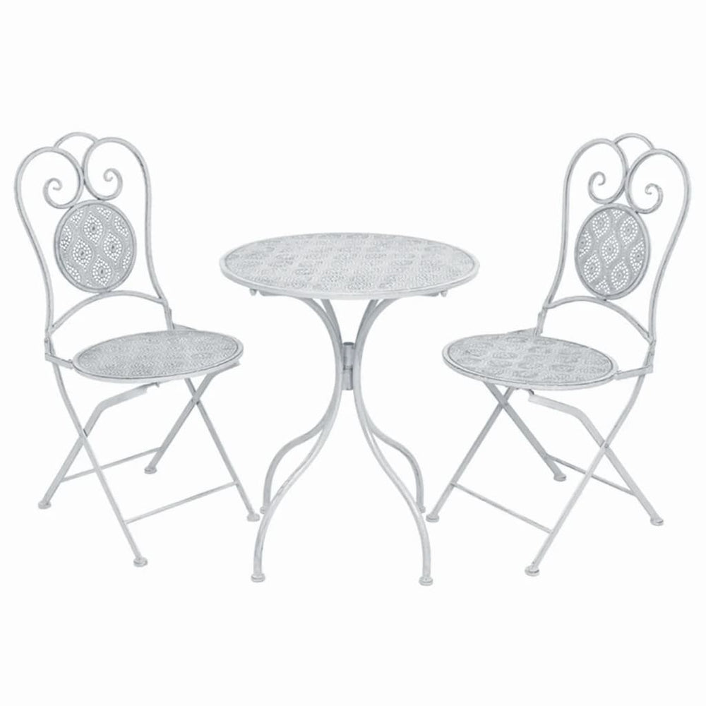 3-teiliges Bistro-Set Stahl Grau-Weiß