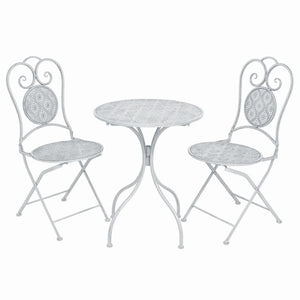 3-teiliges Bistro-Set Stahl Grau-Weiß