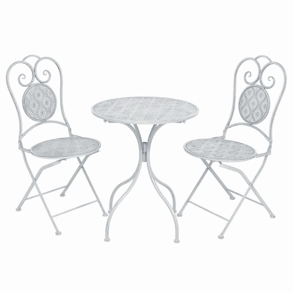 3-teiliges Bistro-Set Stahl Grau-Weiß
