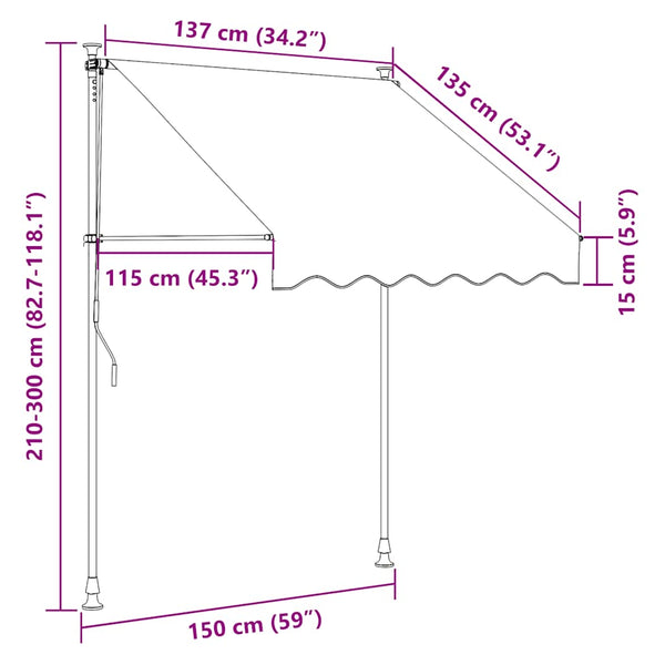Einziehbare Markise, 150 cm, Orange/Weiß