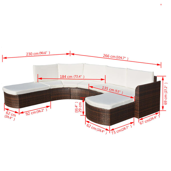 4-tlg. Garten-Lounge-Set mit Auflagen Poly Rattan Braun