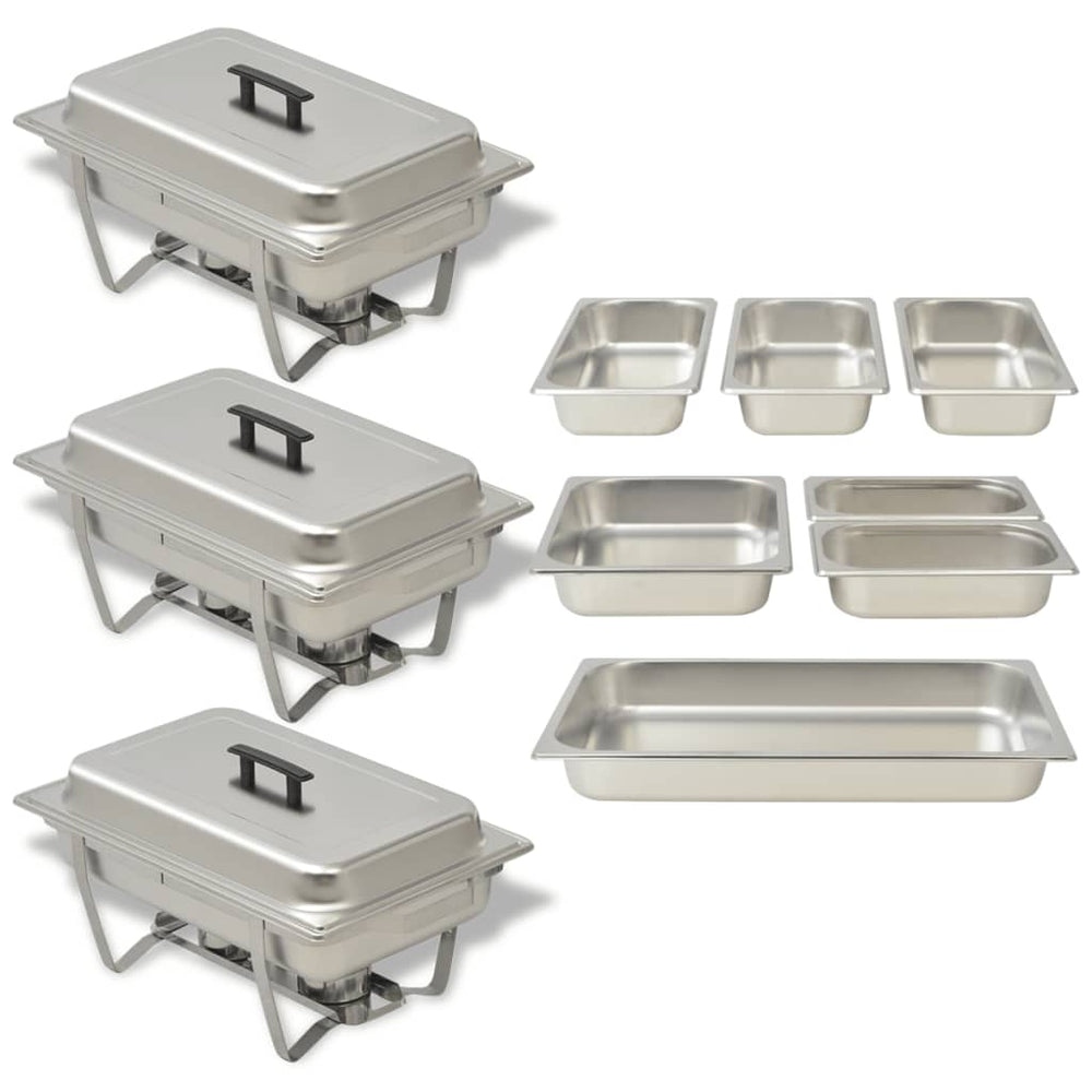 vidaXL 3-Piece Stainless Steel Chafing Dish Set