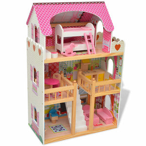 3-stöckiges Holz Puppenhaus 60x30x90cm