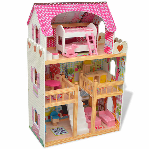 3-stöckiges Holz Puppenhaus 60x30x90cm