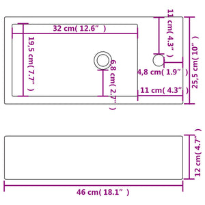 Waschbecken Rechteckig mit Hahnloch Keramik Weiß 46x25,5x12 cm
