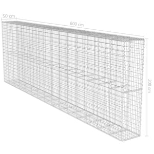Gabionenwand mit Abdeckung Verzinkter Stahl 600x50x200 cm